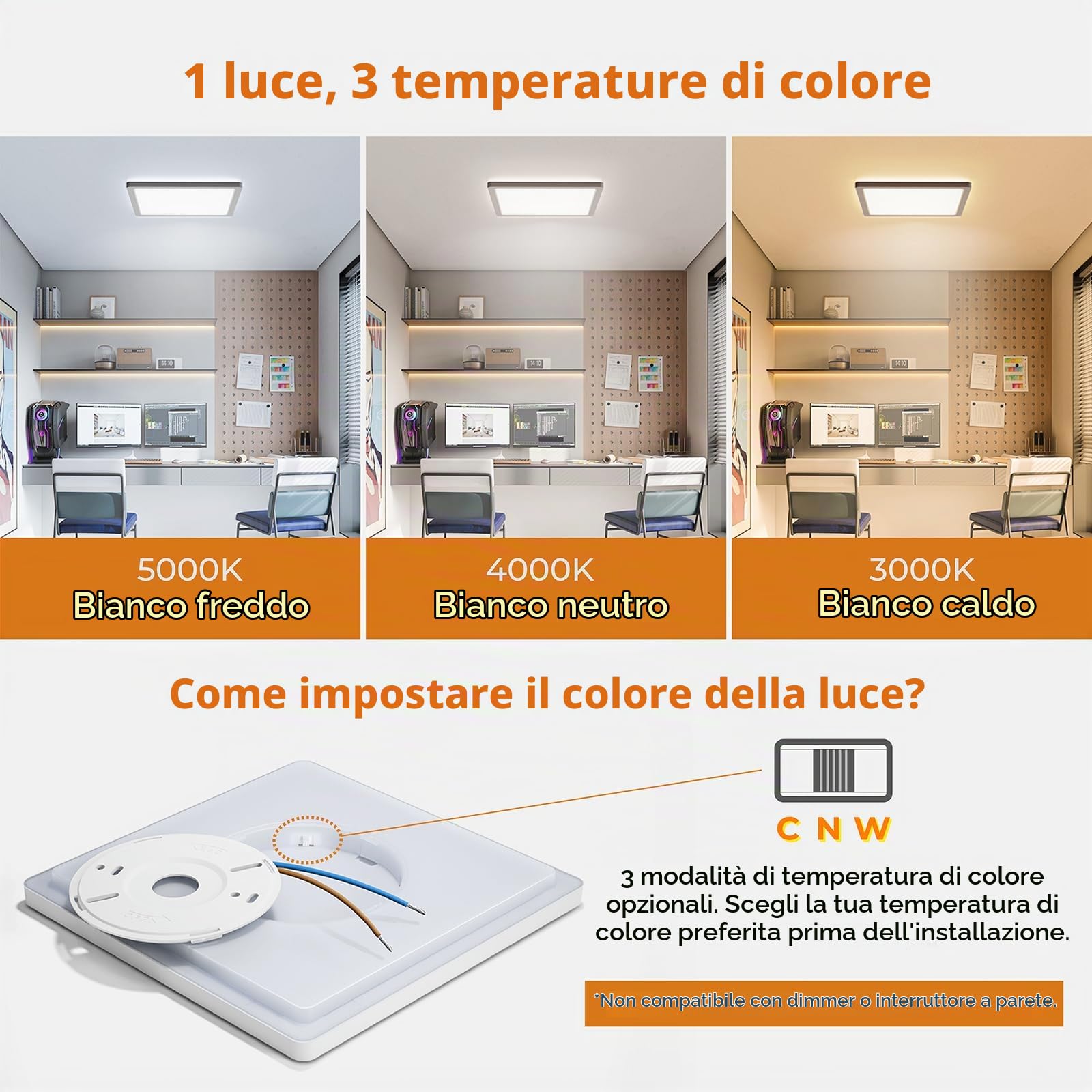 BLNAN LED Plafoniera, 18W plafoniera piatta bianco caldo neutro freddo 3000K/4000K/5000K, pannello con retroilluminazione, 1800lm per corridoio, camera da letto, balcone - ultrasottile moderno 22cm