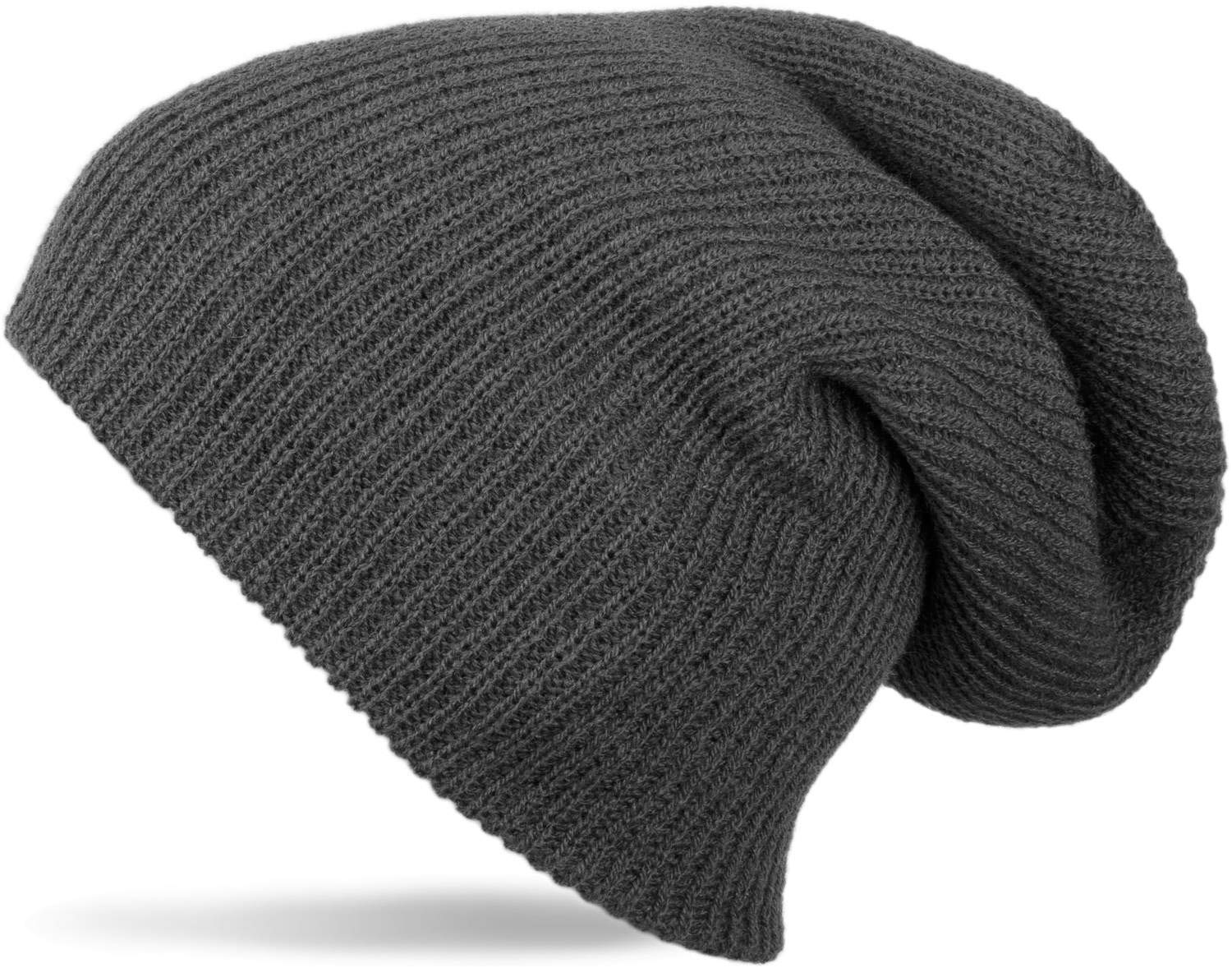 styleBREAKER Beanie, Slouch, Long Knit Beanie, Double Knit, Warm, Unisex 04024004, Colour:Dark Grey