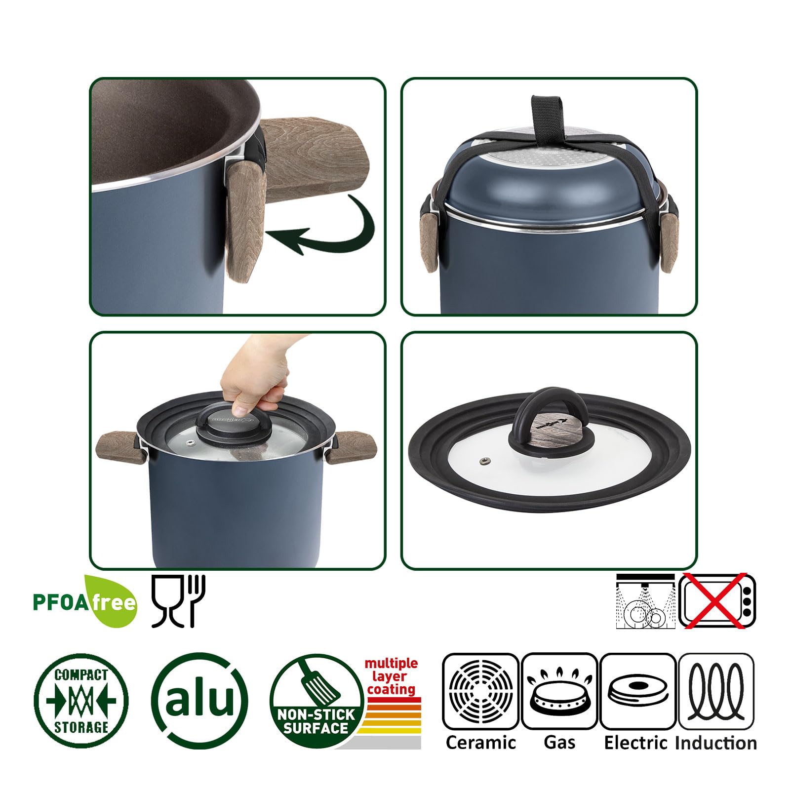 BRUNNER Camping HOHES Kochgeschirr-Set Alu (Töpfe und Pfannen) - ø 18, 20, 22 cm TORRALTA Vakublock - 2-4 Personen, Keramik, Leicht, Hochwertig, Stapelbar