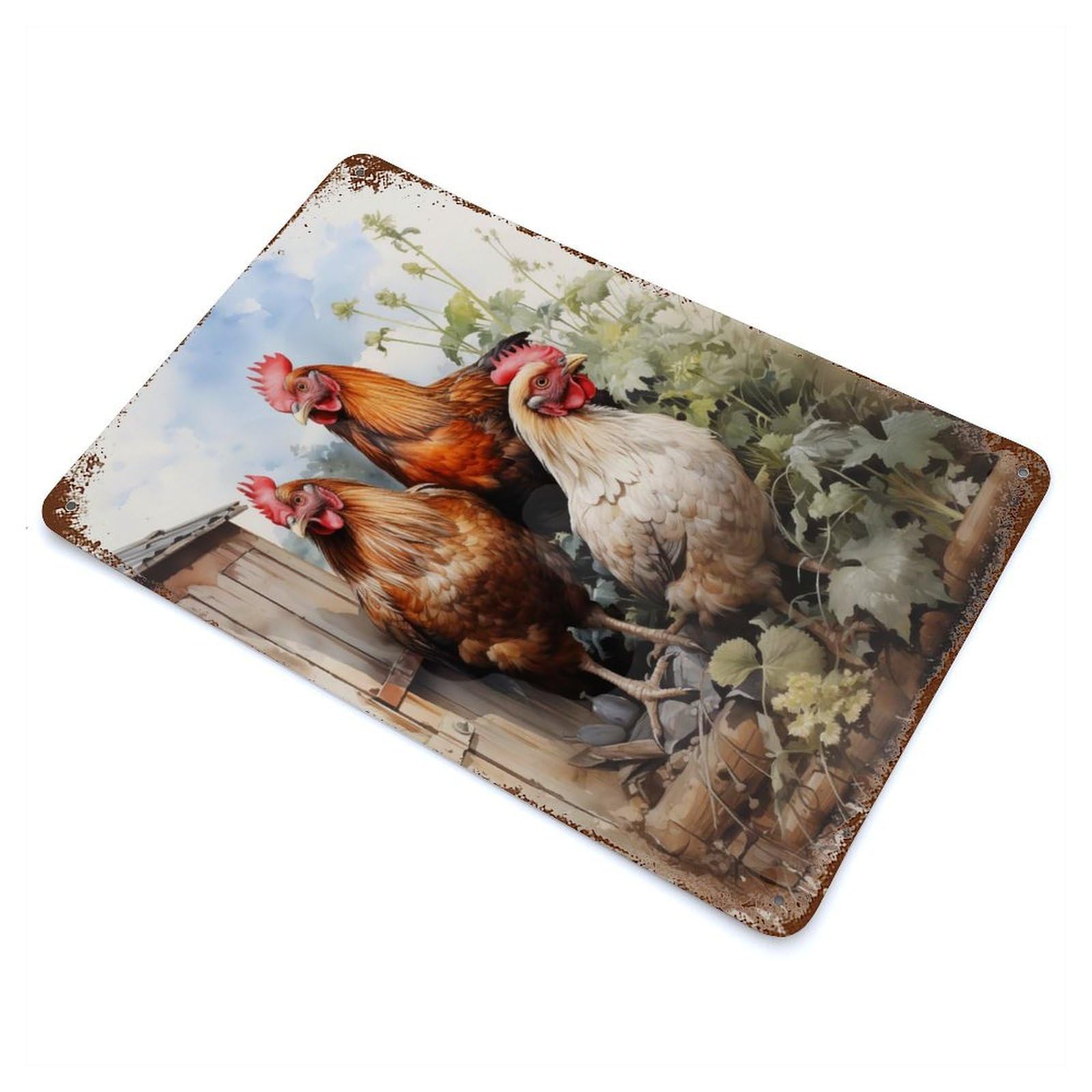 Chicken Farm Animals Vintage Rust Metal Sign 11.8"x7.9", Ideal for Basement, Hobby Room And Garage Decor