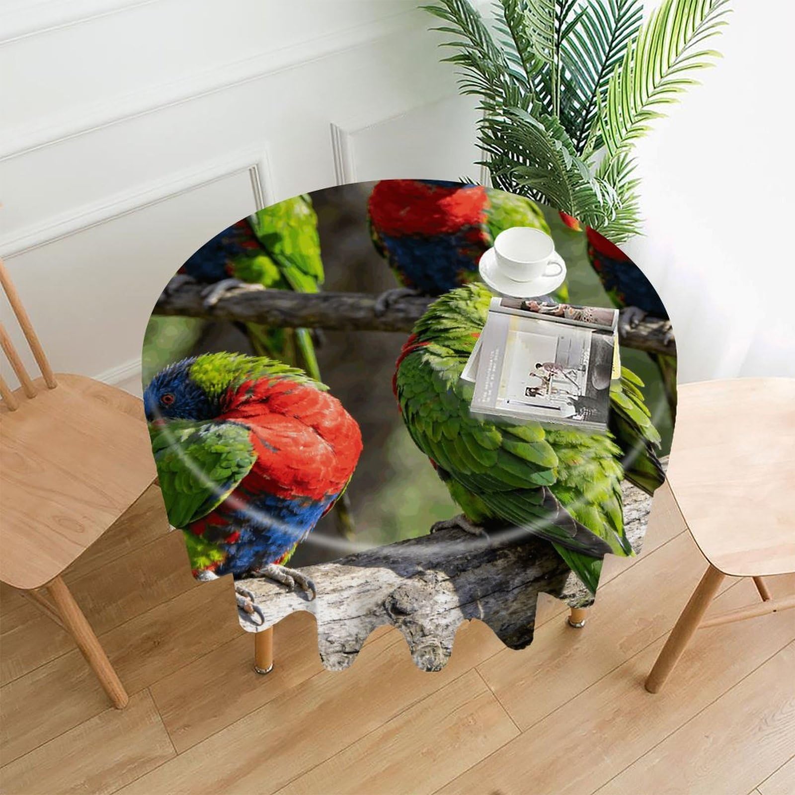 LZQPOEAS Parrots Tablecloth Easy to Clean Polyester Round Table Cover Washable Round Table Cloth Wrinkle-Free Circle Decoration Tablecloth for Kitchen and Dining Room 60"