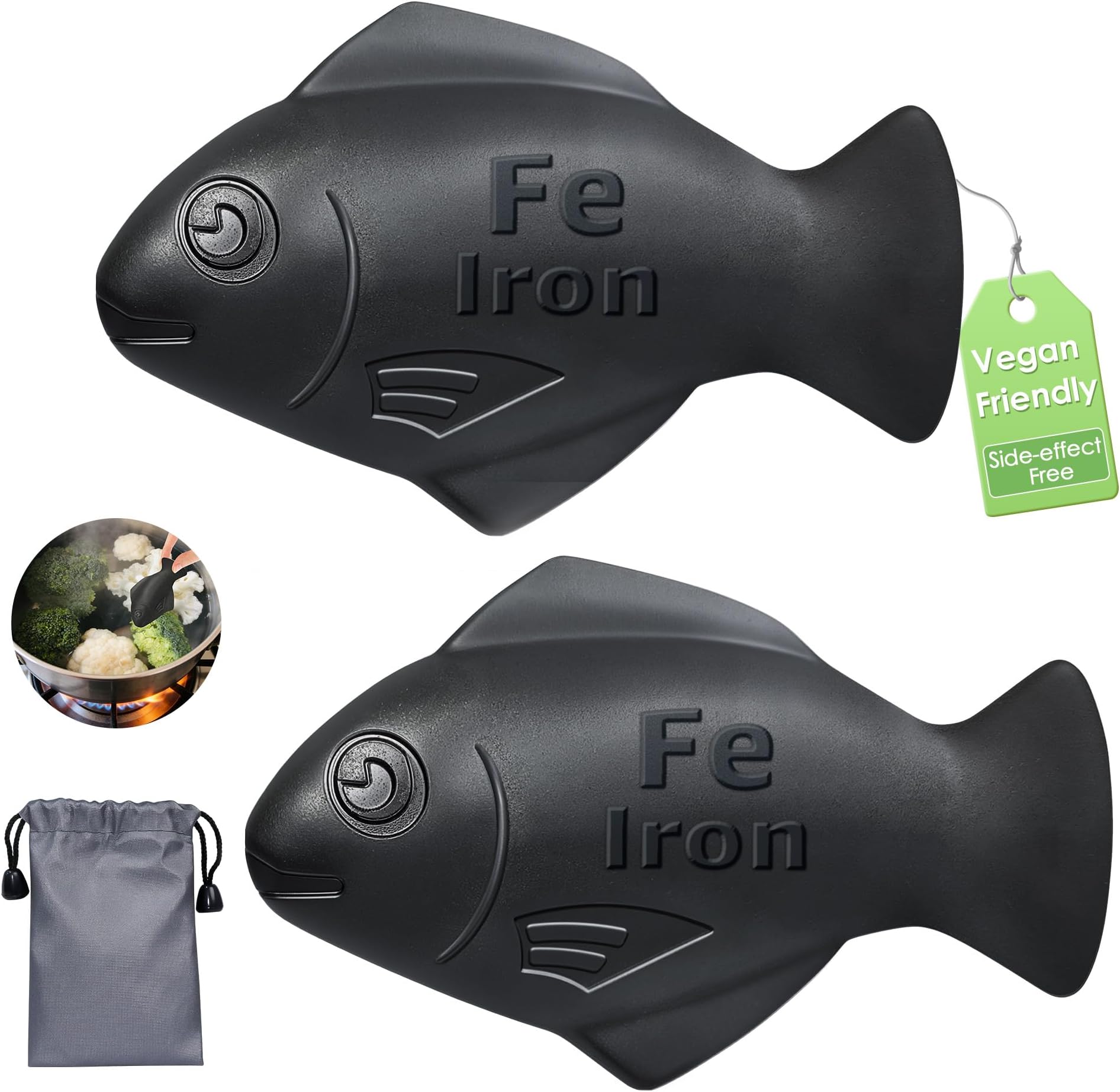 Iron Fish (2-Pack) – Natural Cooking Tool to Add Minerals to Food & Water, Safe & Reusable Supplement for Iron Deficiency, Anemia & Vegans