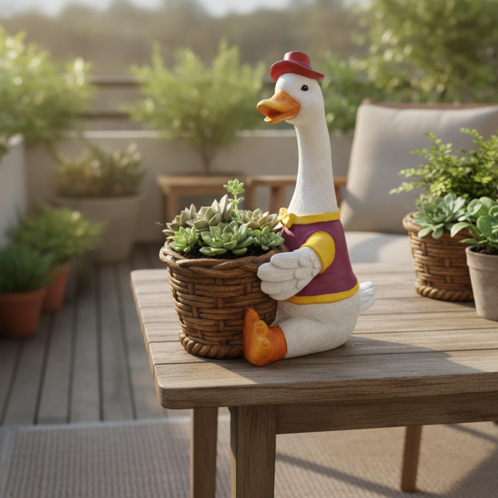 Macetero Ave Acuática con Cesta Jardinera Pequeña Estatua corativa para Terraza