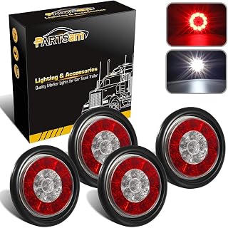 Partsam 4Pcs 4" Inch Round LED Trailer Tail Lights with Backup Reverse Lights 16LED Waterproof Stop Brake Tail Running Utility Lights Lamps DC 12V Sealed, Hardwired with Grommet (Not Plug and Play)
