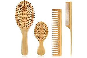 4-Piece Bamboo Hairbrush and Comb Set
