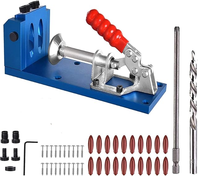 Pocket Hole Jig Kit Positioner Drilling Jig All-in-One Aluminum Pocket Hole Jig Drill Hole System Woodworking Punch Locator Tool