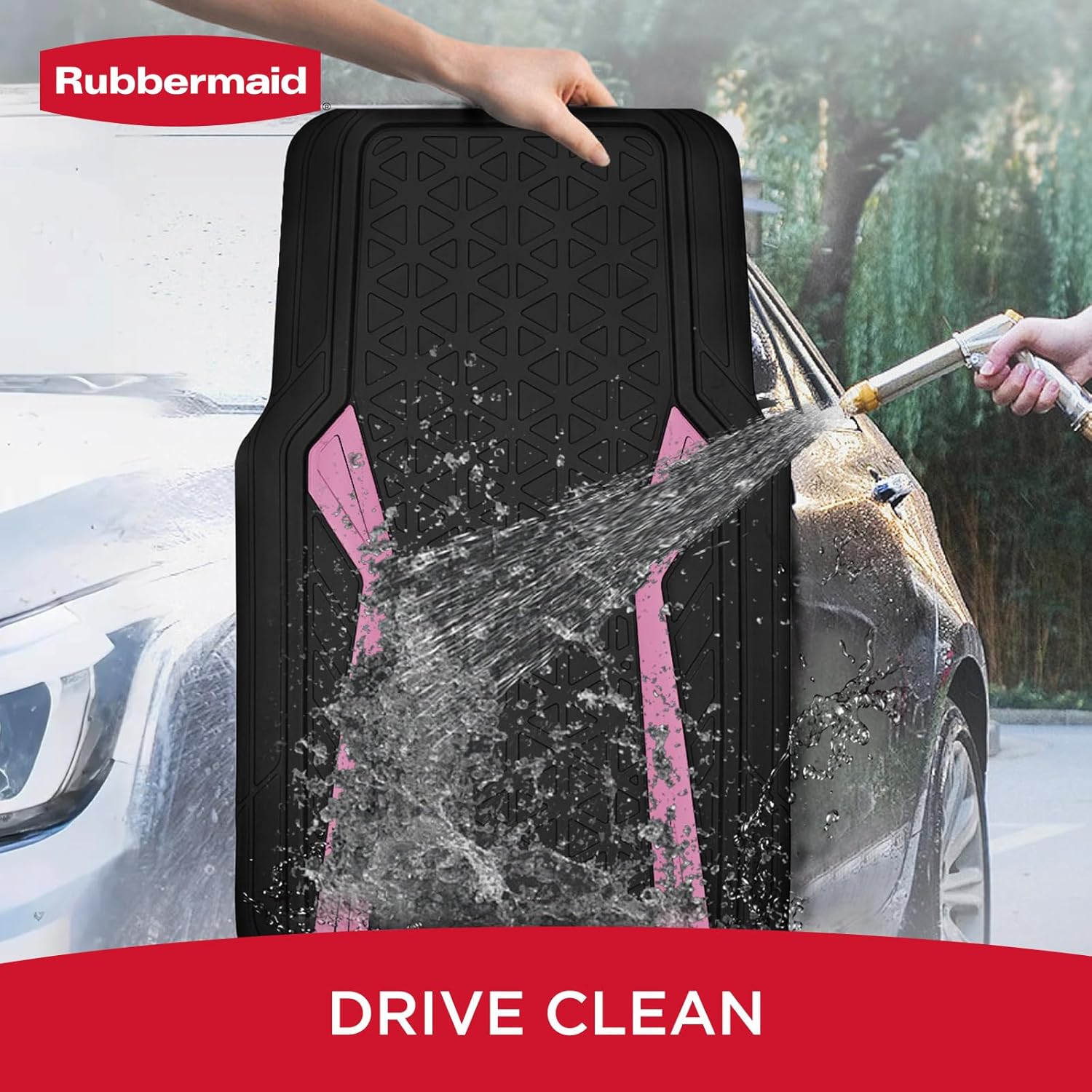 Rubbermaid Car Floor Mats Full Set, Premium Heavy Duty All-Weather Car Mats– Rugged Rubber with Brushed Aluminum Inserts, Universal Trim-to-Fit, Anti-Slip Backing for Cars, SUVs, Trucks & Vans - Pink - Image 6
