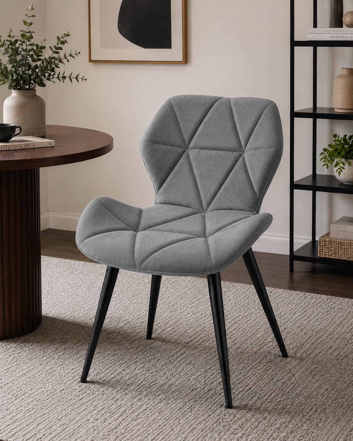 Finch Fox Luxurious Dining Chairs in Dark Grey Velvet Material and Stylish Design with Black Powdered Coated Metal Legs-image-3