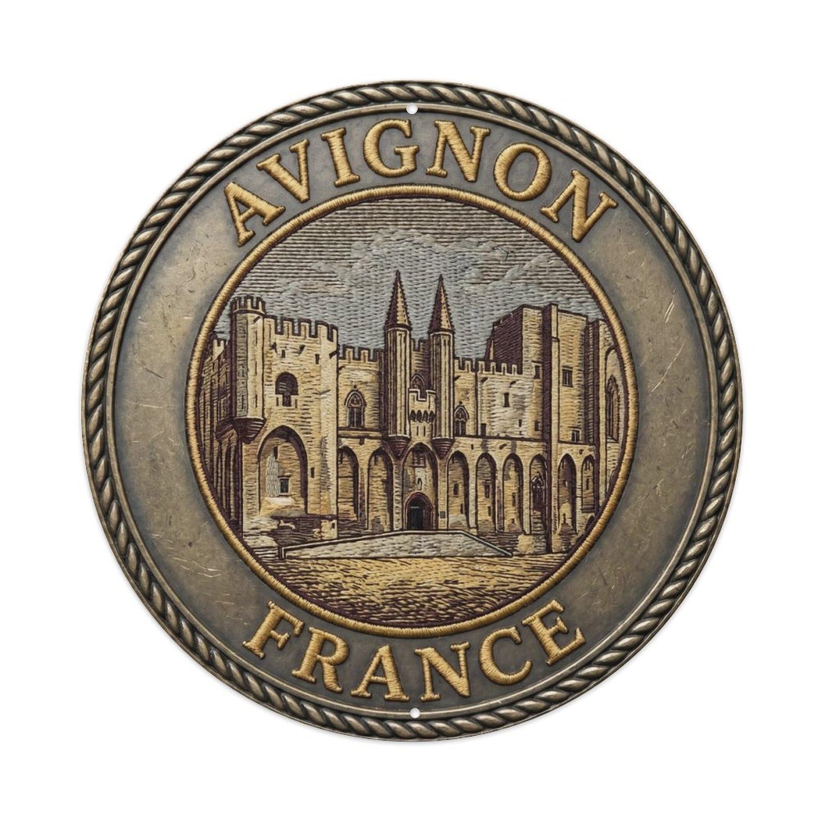 Travel France Avignon Circle Retro Vintage Metal Tin Sign Plaque Wall Decor for Cafe, Club Bar, Office, Garden Metal Poster 8x8Inch