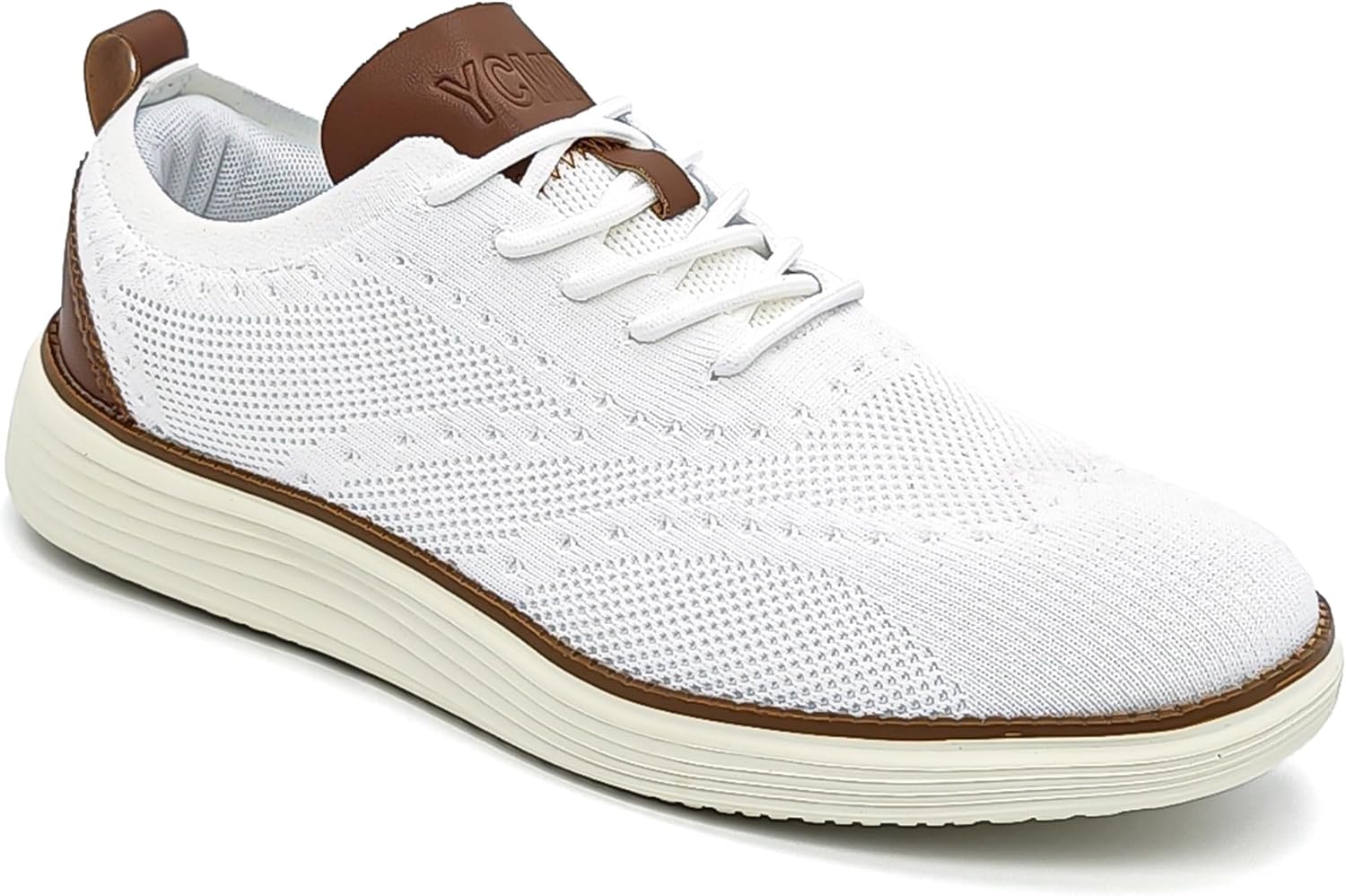 YCMM Mens Casual Dress Shoes Comfortable Breathable Mesh Oxford Business Office Walking Lightweight Tennis Sneakers White Size 9 - Image 3