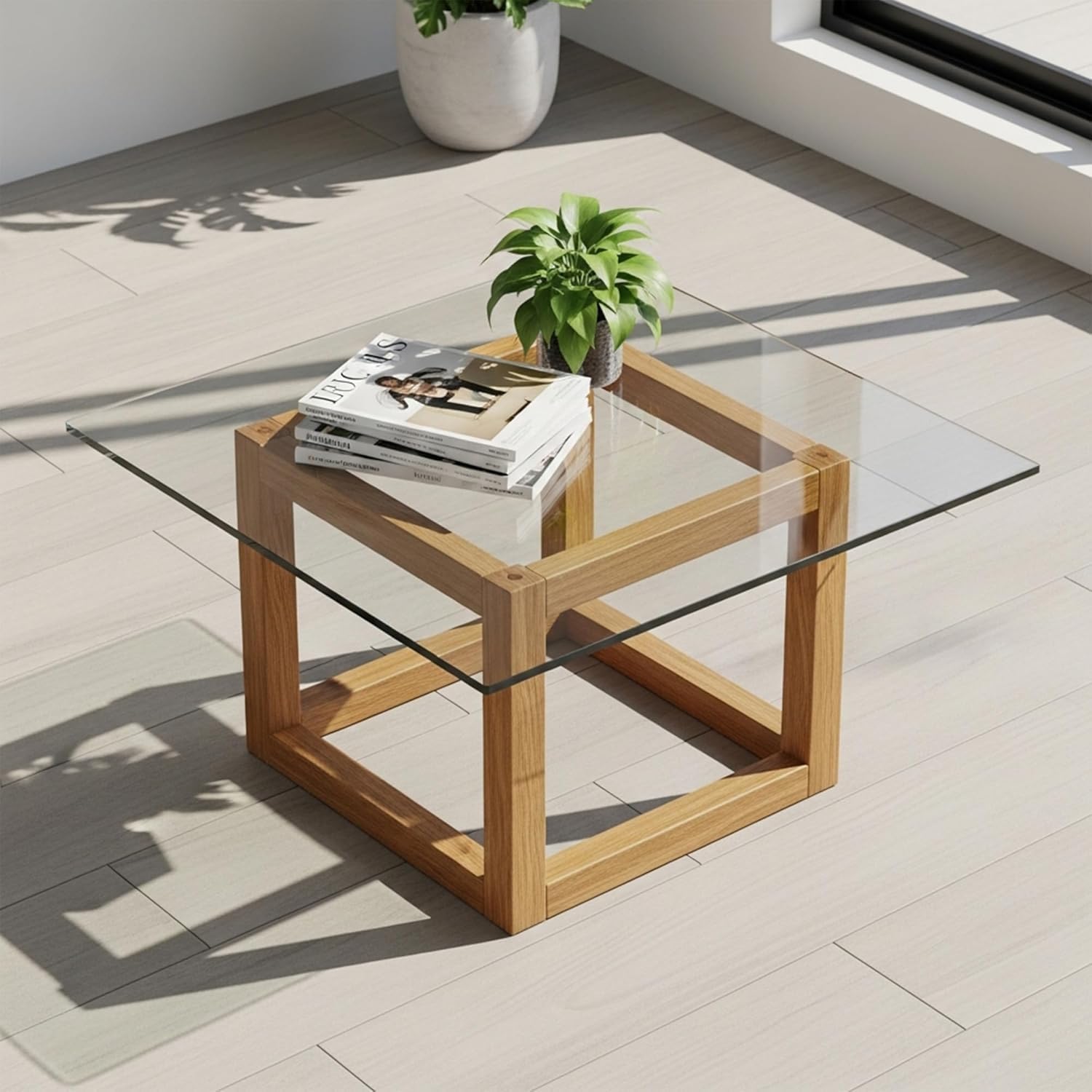 24 inch Square 1/4" Thick Flat Polished Edge Glass Table Top with 6 Bumpers - Tempered, Scratch Resistant & Safety Replacement Glass Designed for Dining, Coffee, Patio & End Tables