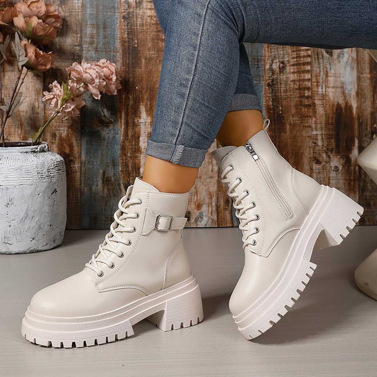 Genérico Botines Mujer Vestir Cordones Plataforma Botas Punta Redonda Elegantes Zapatos Suaves y Cómodos Caminar Bota Casuales Antideslizantes Botin para Otoño Invierno Trabajo Paseo y Uso Diario