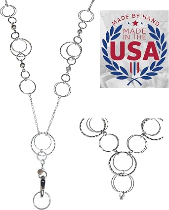 Hidden Hollow Beads Womens Adjustable, Hematite 36" Jewelry Hand Made Fashion Lanyard, USA, Womens Strong ID Badge Holder