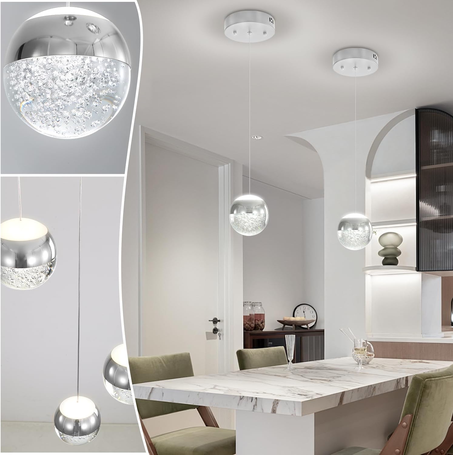 Crystal Pendant Light for Kitchen Island,Small Chandelier Lights Fixture, Hanging Lighting Ceiling Light Fixture Modern Adjustable Pendant Lighting for Dining Room Bedroom