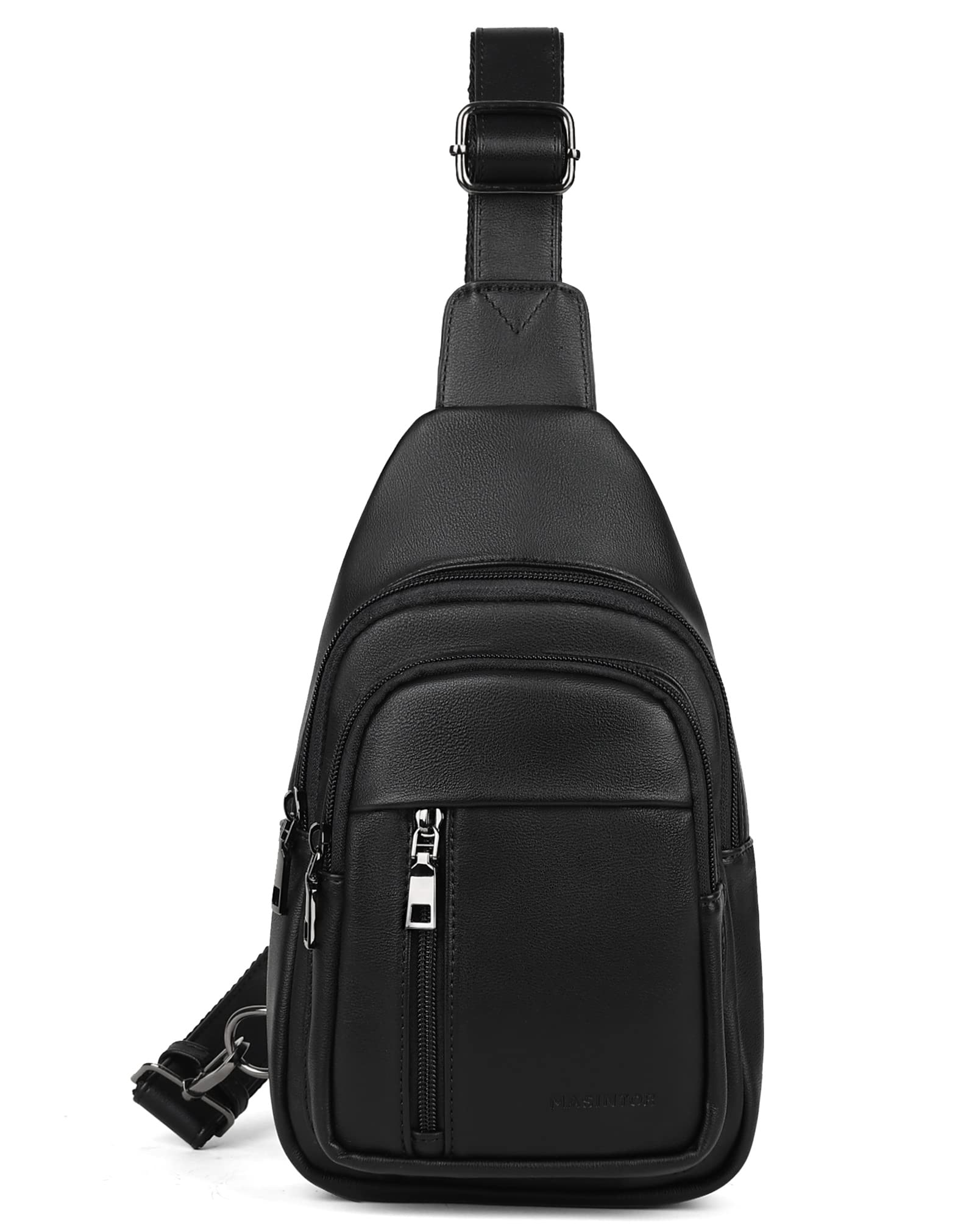 MASINTOR Sling Bag for Women - Crossbody Bags Fanny Pack with Vegan Leather - Adjustable Sling Backack for Travel Pure Black