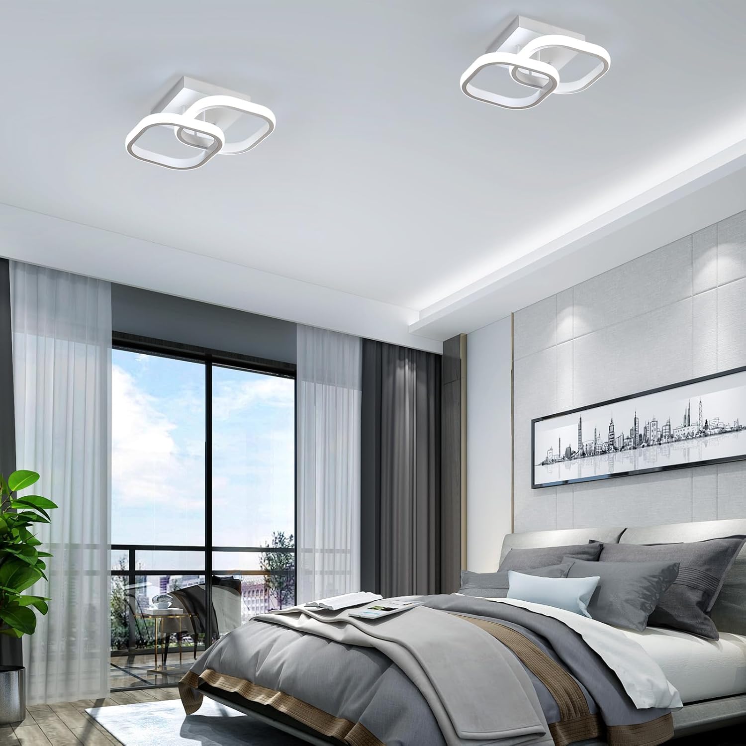 DELIPOP Small Ceiling Light, Square Modern LED Ceiling Light Fixture, 6500K Cool White Light Acrylic Hallway Light Fixture Ceiling Lamp for Hallway Kitchen Study Bedroom Living Room (White)