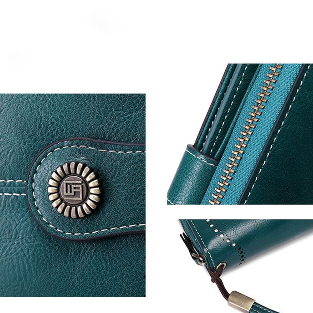 Cartera Mujer Monedero De Cuero Real RFID Y Bloqueo NFC Con