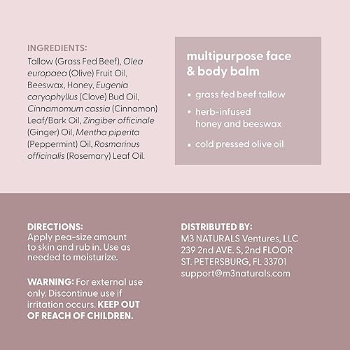 Miniatura 9 de 100% Tallow de ternera alimentada con pasto para piel, cuerpo y cara  Bálsamo de miel hidratante perfumado con aceites esenciales de canela, romero,