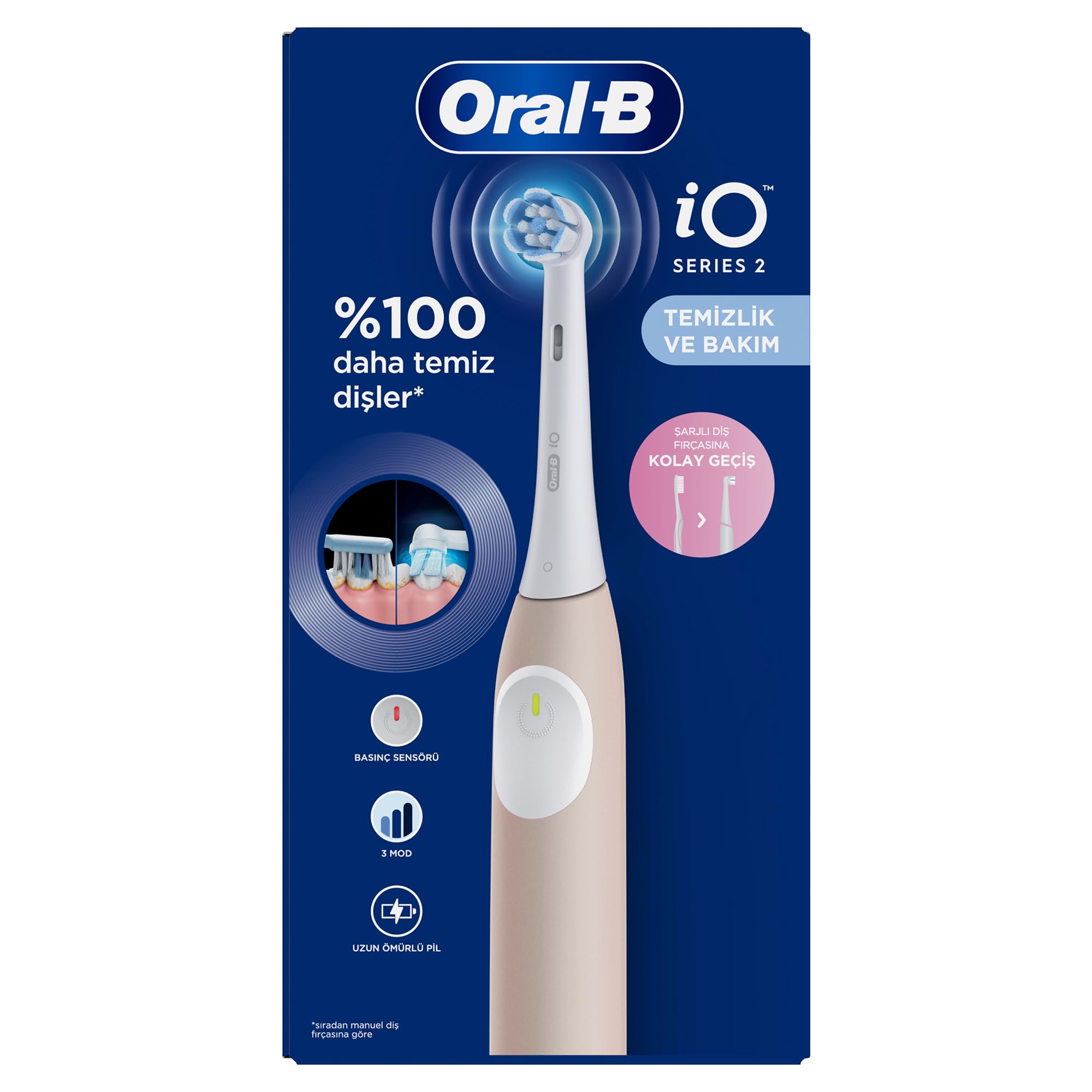 Oral-B iO 2 Şarjlı Diş Fırçası - Pembe + Oral-B iO Ultimate Clean Beyaz Diş Fırçası Yedek Başlığı 2 Adet