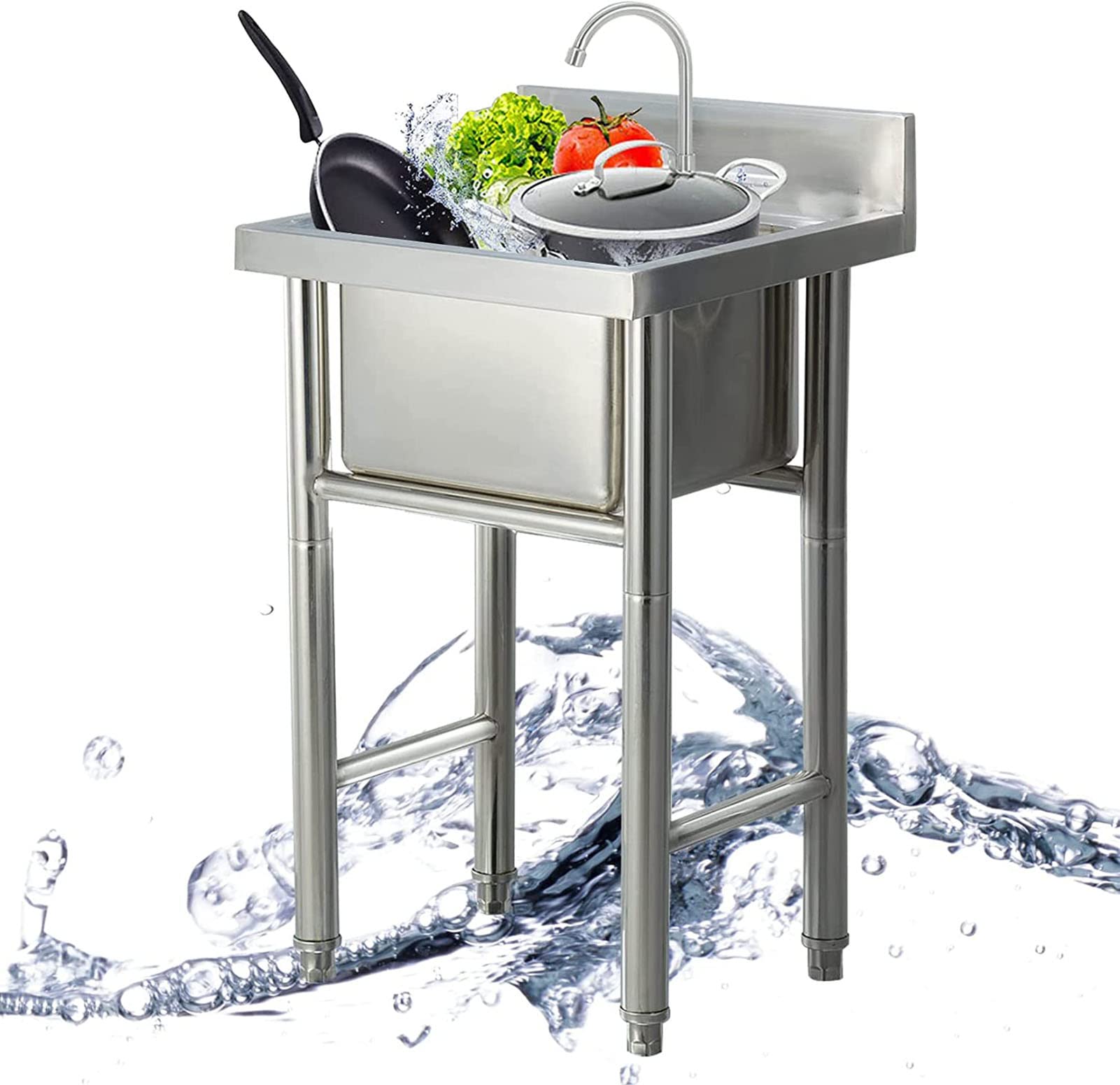 Lavabo independiente contra la corrosión exterior mediante acero 304 con grifo 360°