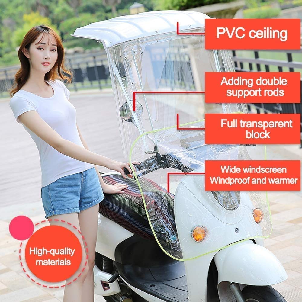 Copertura Parasole per Moto elettrica, Copertura Antipioggia per Mobilità Ombrello Scooter Impermeabile, Copertura per ombrellone per tettuccio per Auto con Batteria (Bianco Senza Specchio)
