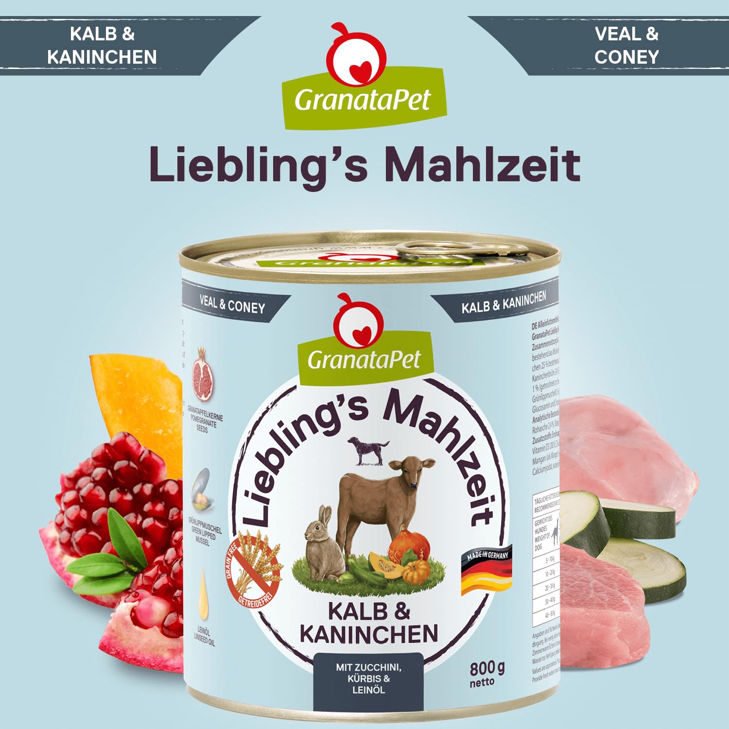 GranataPet Liebling's Repas Veau et Lapin - Nourriture Humide pour Chien - sans céréales et sans Sucre - Aliment Complet - 6 x 800 g