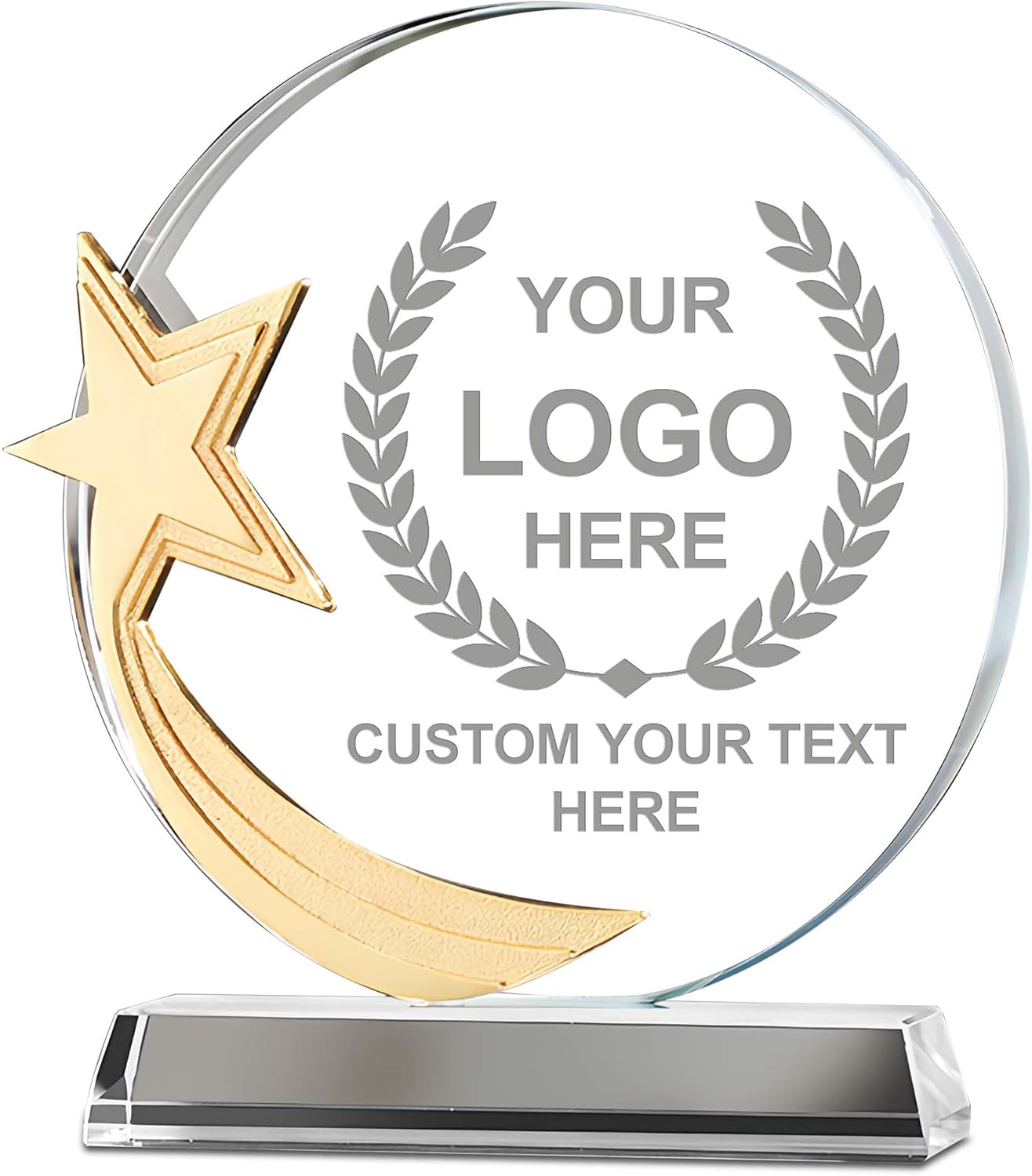 Custom Crystal Trophy Award, Customized Engraved Crystal Award Plaque with Your Logo/Emblem/Text, Personalized Awards and Trophies for Sports, Corporate Events, Games Nights