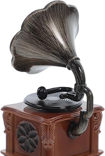 Miniatura 7 de LOGOFUN Miniatura Vintage Fonógrafo con Sonido Casa de Muñecas Retro Fonógrafo con Gabinete Mini Fonógrafo Modelo para Casa de Muñecas Accesorios