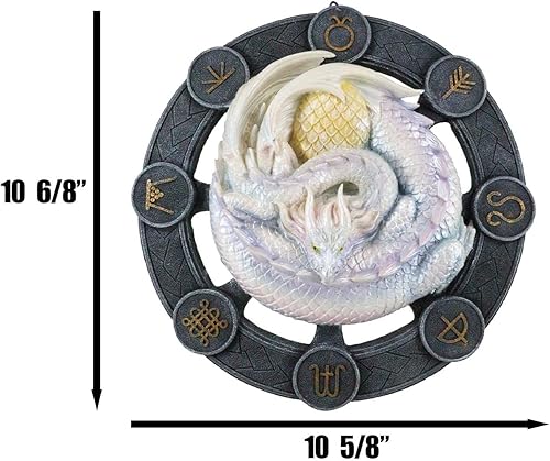 Vista 2 de Ebros Gift Wicca Neo Paganism Sabbats Rueda del Año Fantasía Dragón con símbolos sagrados Decoración de pared Escultura por Anne Stokes Dragons