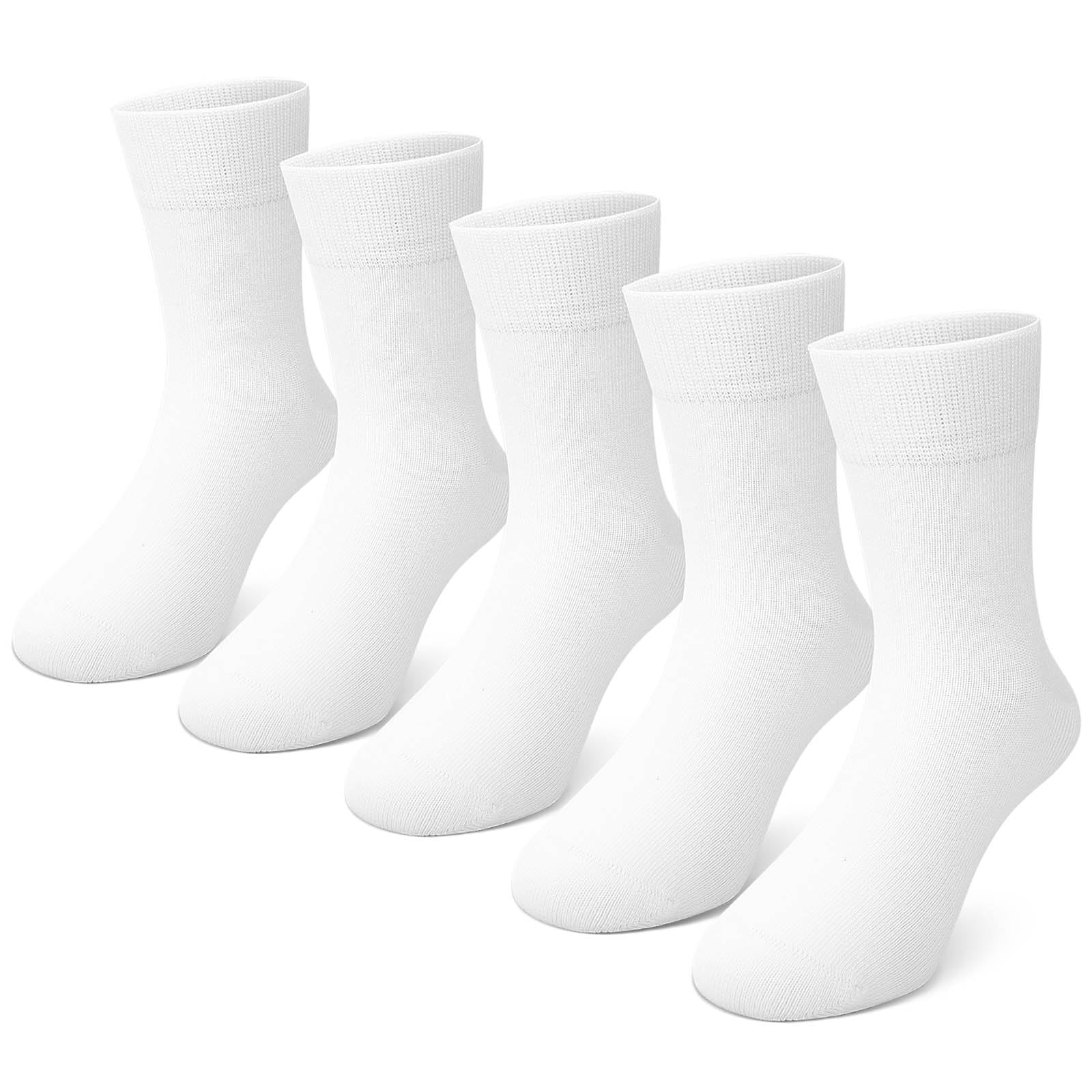 PUTUO Kinder Socken für Jungen Mädchen: Nahtlose Kindersocken aus Bambusviskose – Weiche Atmungsaktiv Unisex Kinder Strümpfe Größe 31-34 für Schule Alltag 5 Paar Weiß
