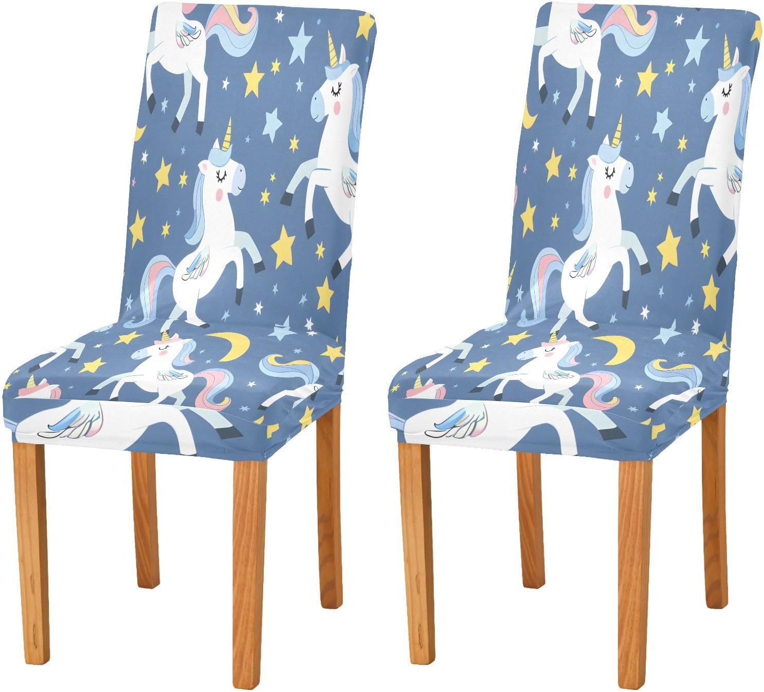 ALAZA Chair Covers for Dining Room, Raster Unicorns Stars Pattern Stretch Chair Cover Sets Chair Protector Removable Washable for Ktichen Restaurant Hotel