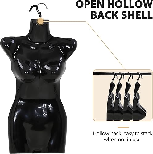 Miniatura 3 de Juego de 4 cuerpos de maniquí femenino, torso de maniquí colgante de 27 pulgadas de altura con gancho, forma de medio vestido de plástico para ropa,