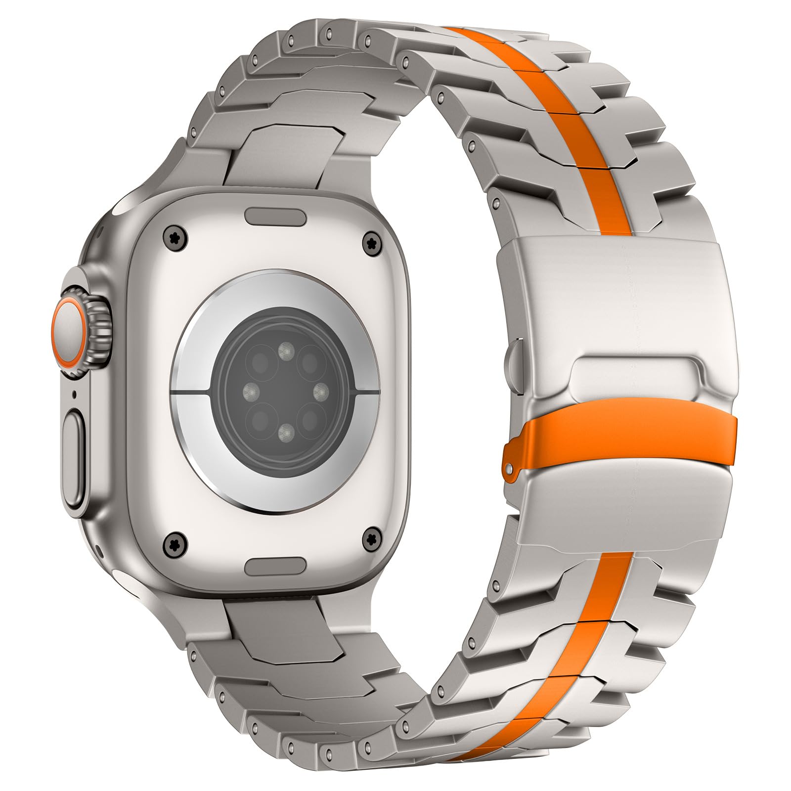 Bracelet de montre en titane compatible avec Apple Watch Ultra 2/1 49 mm, 45 mm, 44 mm, 42 mm - Bracelet à maillons métalliques de qualité aérospatiale avec fermoir de sécurité et outil de