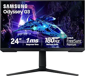 Samsung 27-Inch Odyssey G3 (G30D) Series FHD Gaming Monitor, 1ms, 180Hz, AMD FreeSync, Adjustable Stand, Black Equalizer, Virtual Aim Point, Eye Saver Mode, Flicker-Free, LS27DG302ENXZA