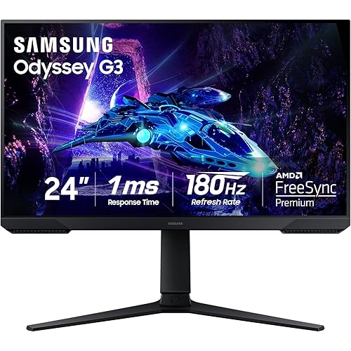 Samsung 24-Inch Odyssey G3 (G30D) Series FHD Gaming Monitor, 1ms, 180Hz, AMD FreeSync, Adjustable Stand, Black Equalizer, Virtual Aim Point, Eye Saver Mode, Flicker-Free, LS24DG302ENXZA