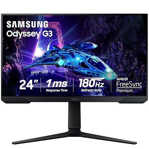 Samsung 24-Inch Odyssey G3 (G30D) Series FHD Gaming Monitor, 1ms, 180Hz, AMD FreeSync, Adjustable Stand, Black Equalizer, Virtual Aim Point, Eye Saver Mode, Flicker-Free, LS24DG302ENXZA - 24-inch