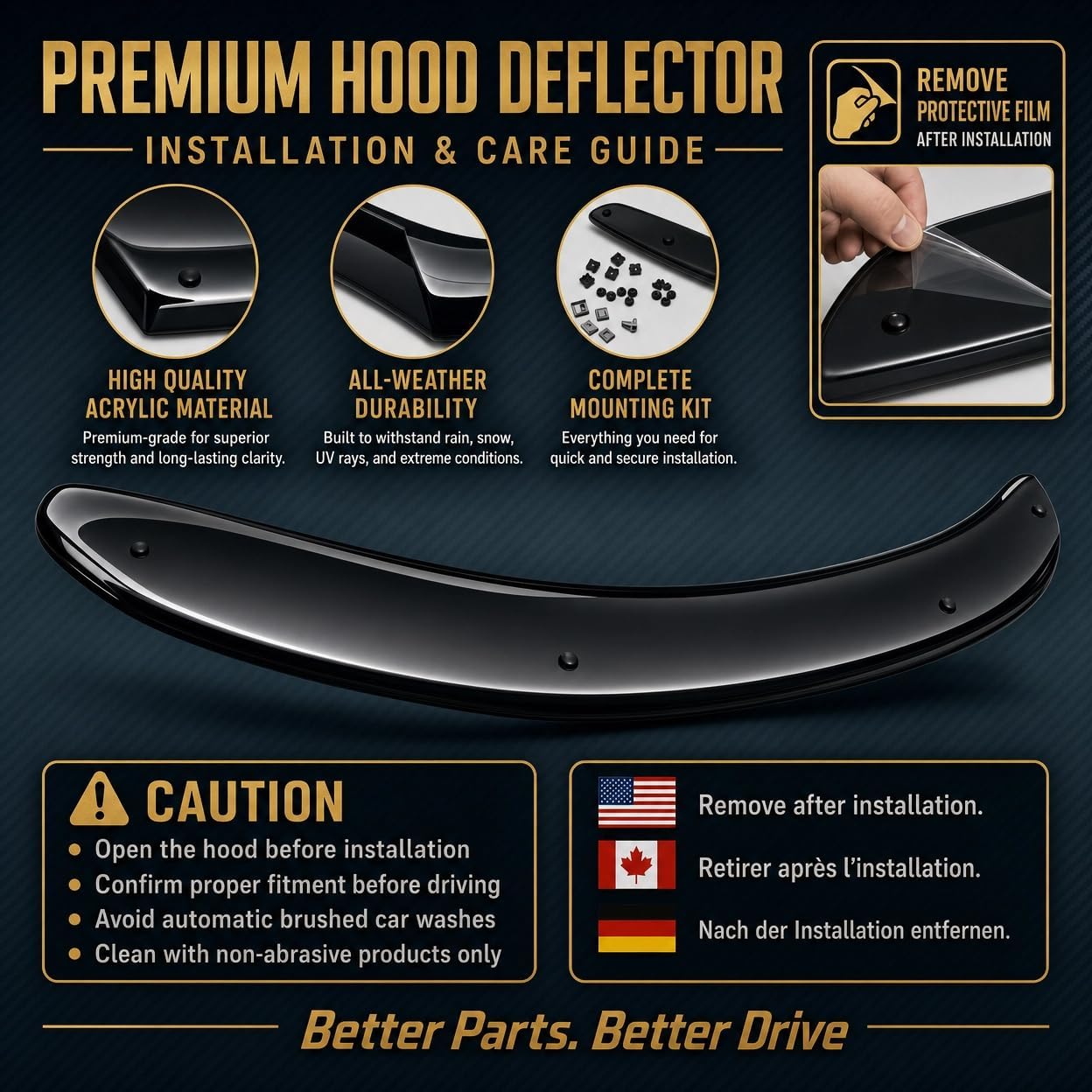 BMY Premium Acrylic Hood Bug Deflector for Ram ProMaster 2023-2025, Front Hood Protector, Stone Guard & Bugflector Shield, Bug Guard, Black
