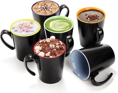 Miniatura 5 de Yesland Juego de 6 tazas de café de cerámica, tazas de café de restaurante de 12 onzas con mango grande para té, latte, capuchino, leche, negro
