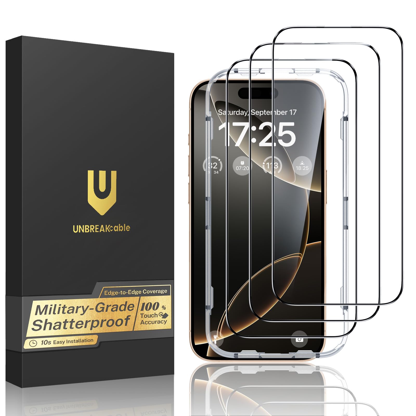 UNBREAKcable 3er-Pack für iPhone 16 Pro für Panzerglas, für Schutzfolie Glas [1:1 Vollabdeckung] [Einfacher Installationsrahmen] [9H-Härtegrad] [99,99% HD] - 6,3 Zoll