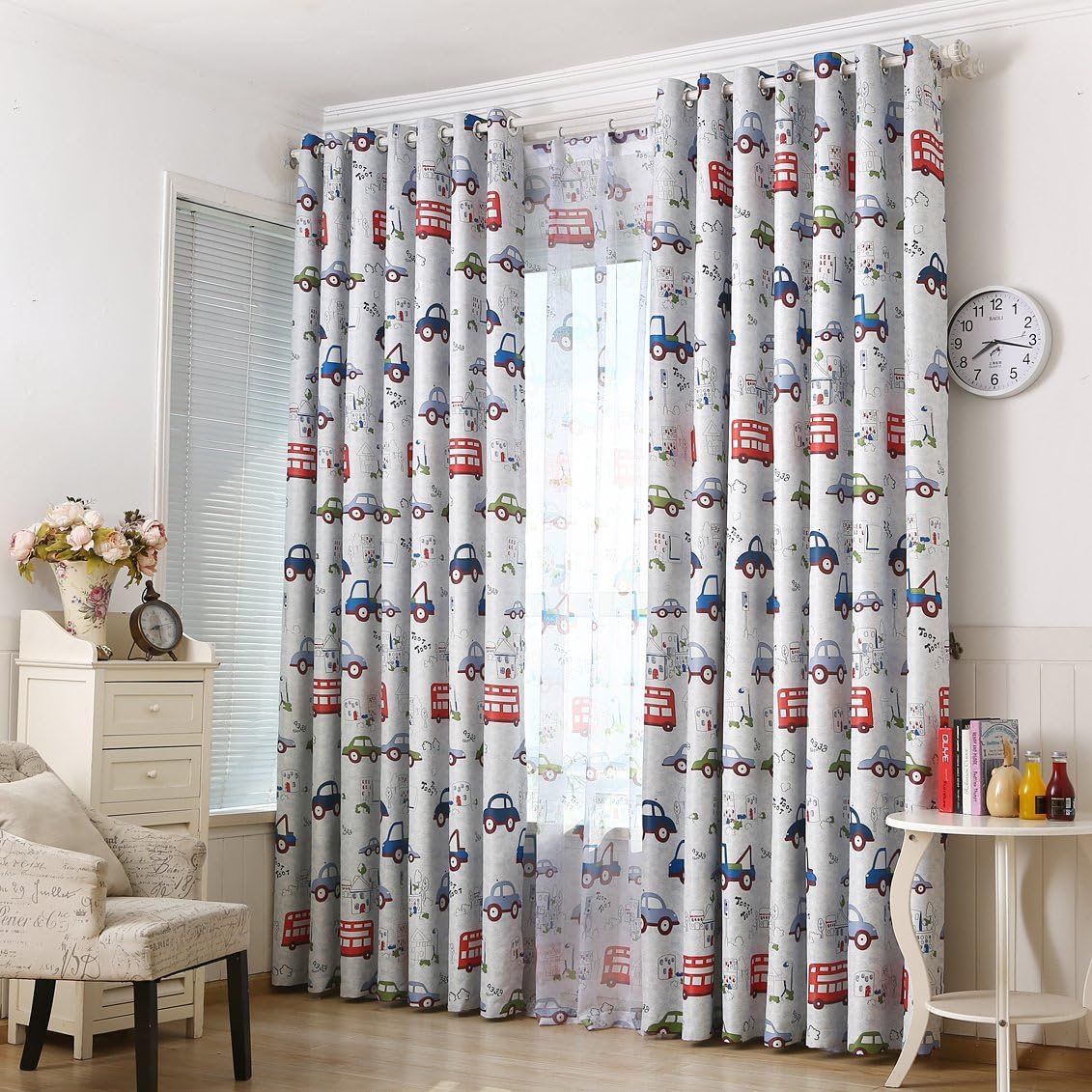 MYRU Absolutely Blackout Curtains for Kids Room,2 Layers Lined Curtains for Boys Girls Room,Set of 2 (Cartoon Car, 2 x 39 x 84 Inch)