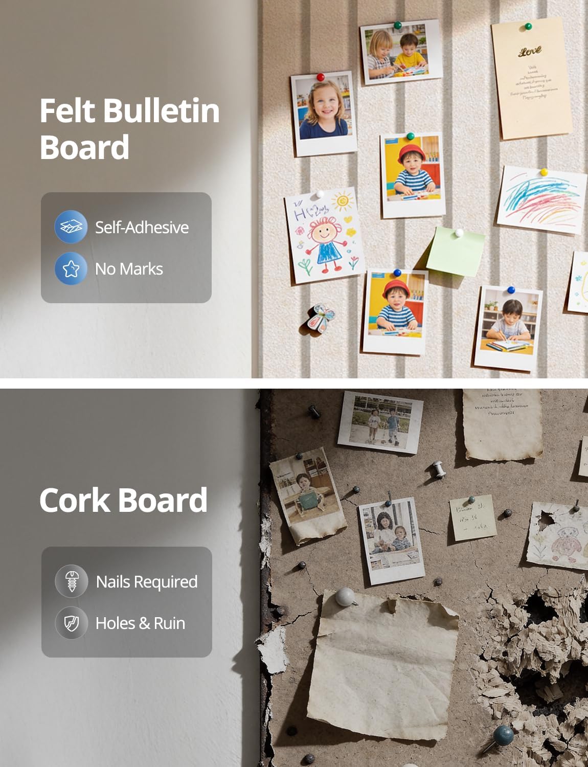 Kuchoow Large Felt Bulletin Board Cork Tiles for Wall Office Decor Beige Memo Pinboards, 48" × 36" Self Adhesive 12 Pack Photo Display Decorative Mood Corkboard Panels for Classroom Kitchen Home