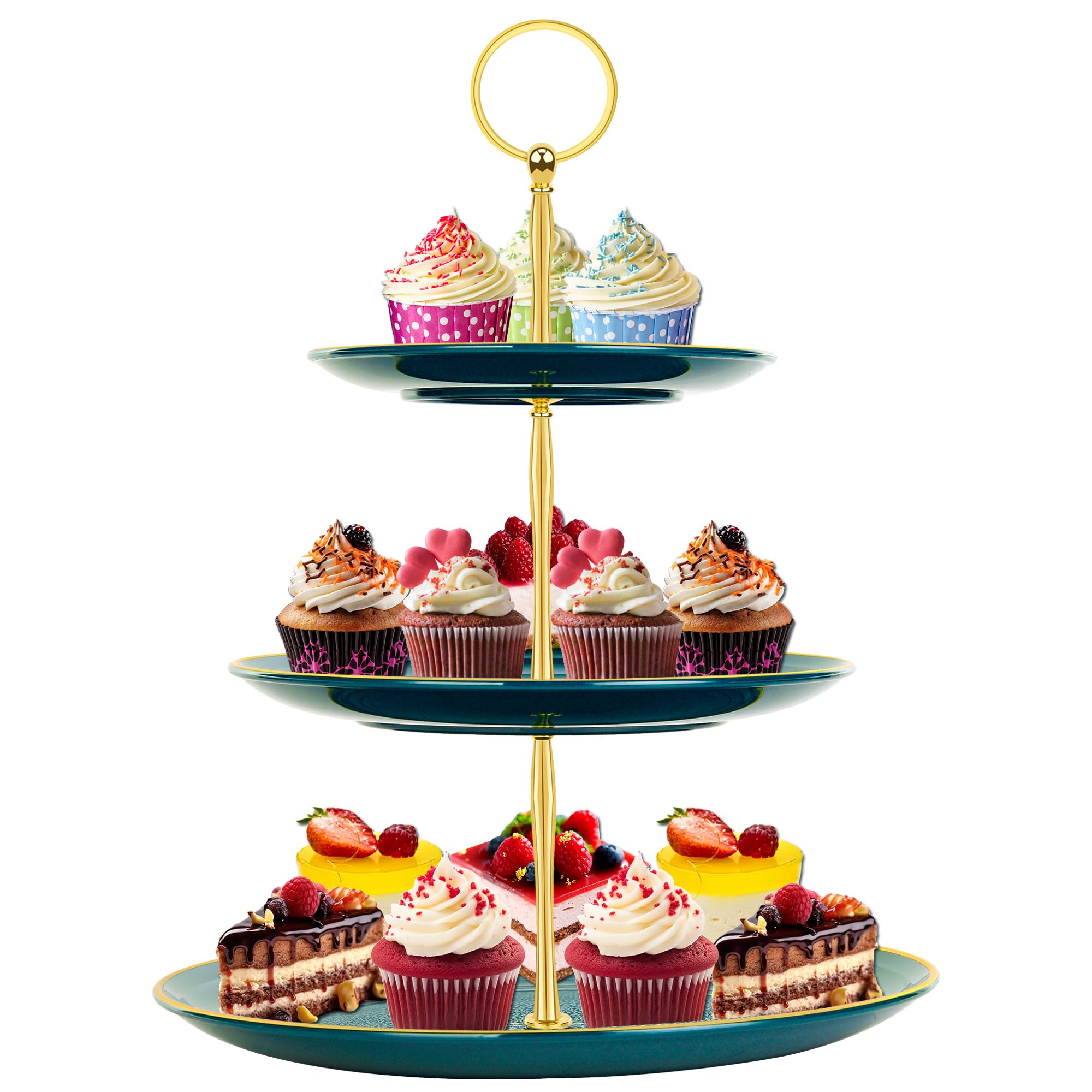 PinCute Cupcake Stand Holder - 3 Tier Cup Cake Dessert Stands, Plastic Tiered Serving Tray&Metal Rod for Birthday Party, Wedding, Tea Party, Baby