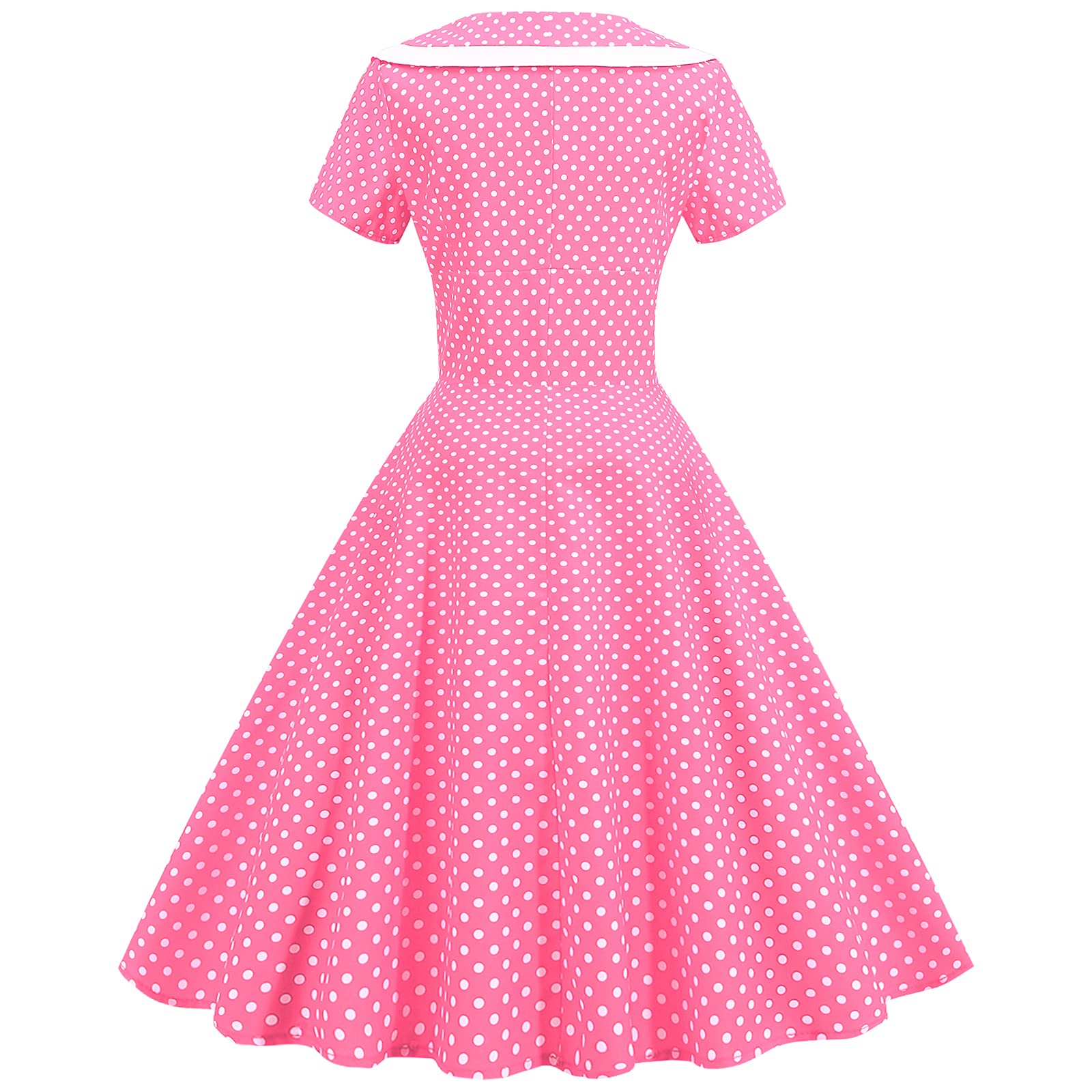 Robe de cocktail vintage à manches courtes et col en V pour femme - Style années 50 et 60 - Rockabilly - Robe midi, Rose à pois, XX-Large