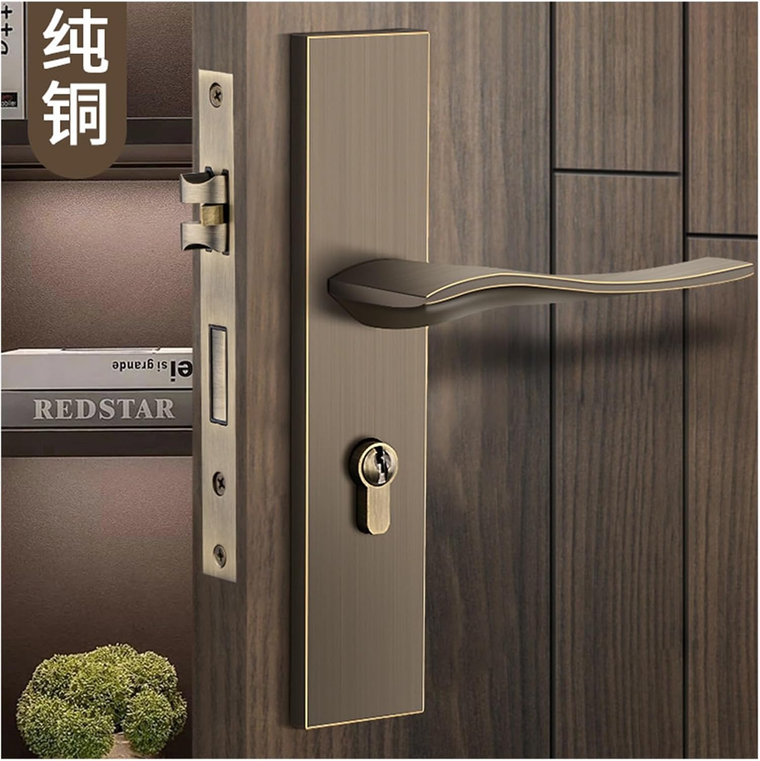 All-Copper Home Silent Indoor Door Lock B-Level Lock core Door Handle Lock Indoor Room Door Lock Copper Lock Set(Coffee)