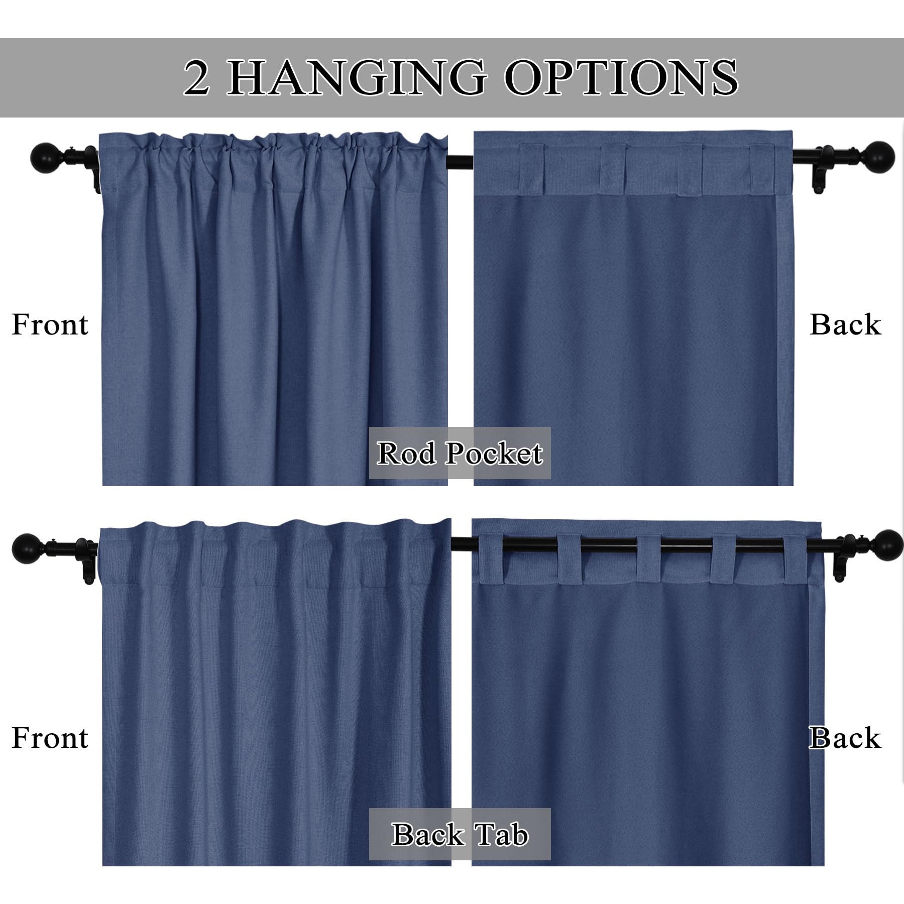 Cortinas opacas al 90 % de 254 x 259 cm, cortinas térmicas extra anchas con cabecera 2 en 1, textura de lino pesado, bloqueo de luz solar, azul Delft, ideal para privacidad en el hogar y la oficina