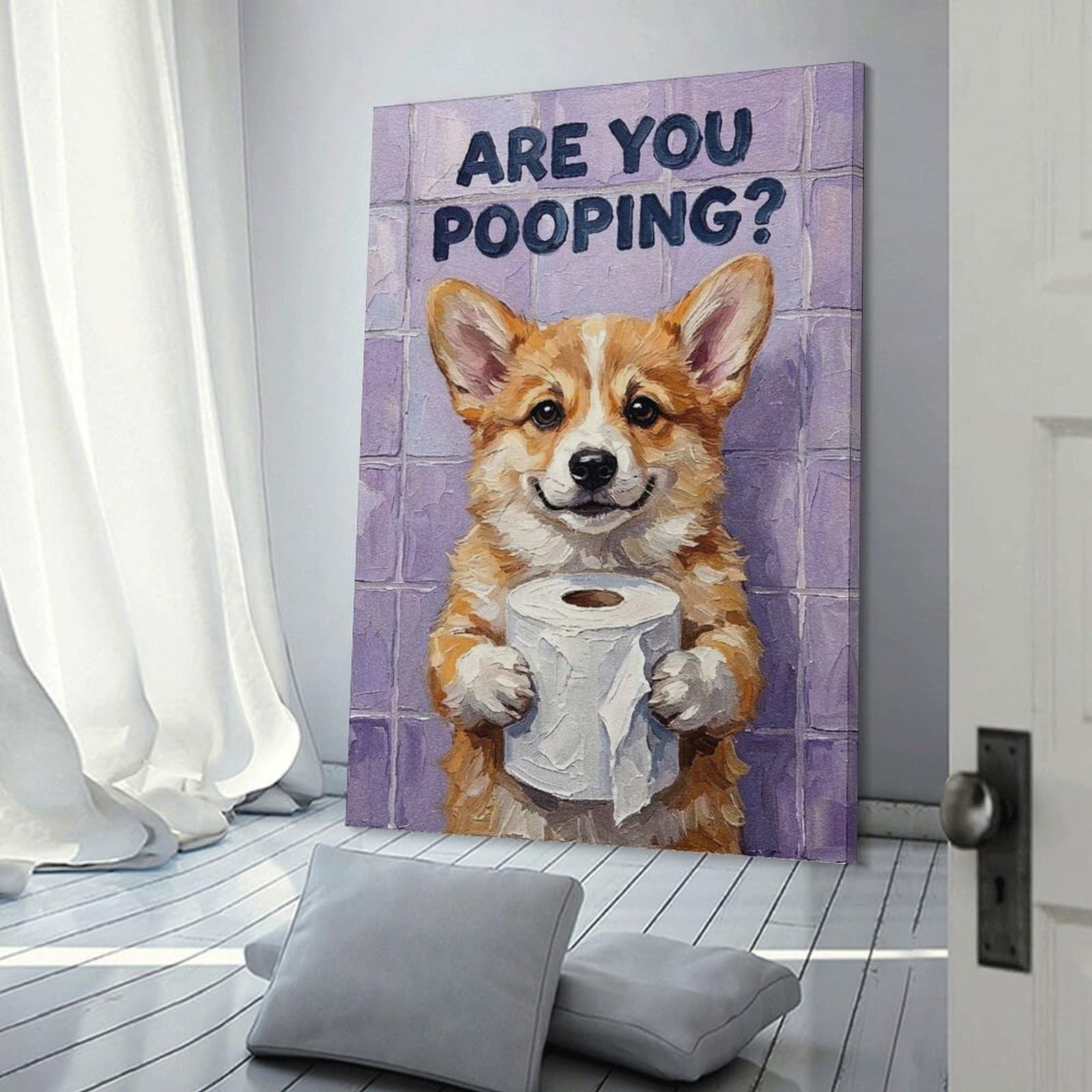 Junmoney Wall Picture Print Corgi with Toilet Paper Painting, 08x12inch(20x30cm), for Apartments, Flats Or New Home Decor, A Simple Refresh for Blank Walls