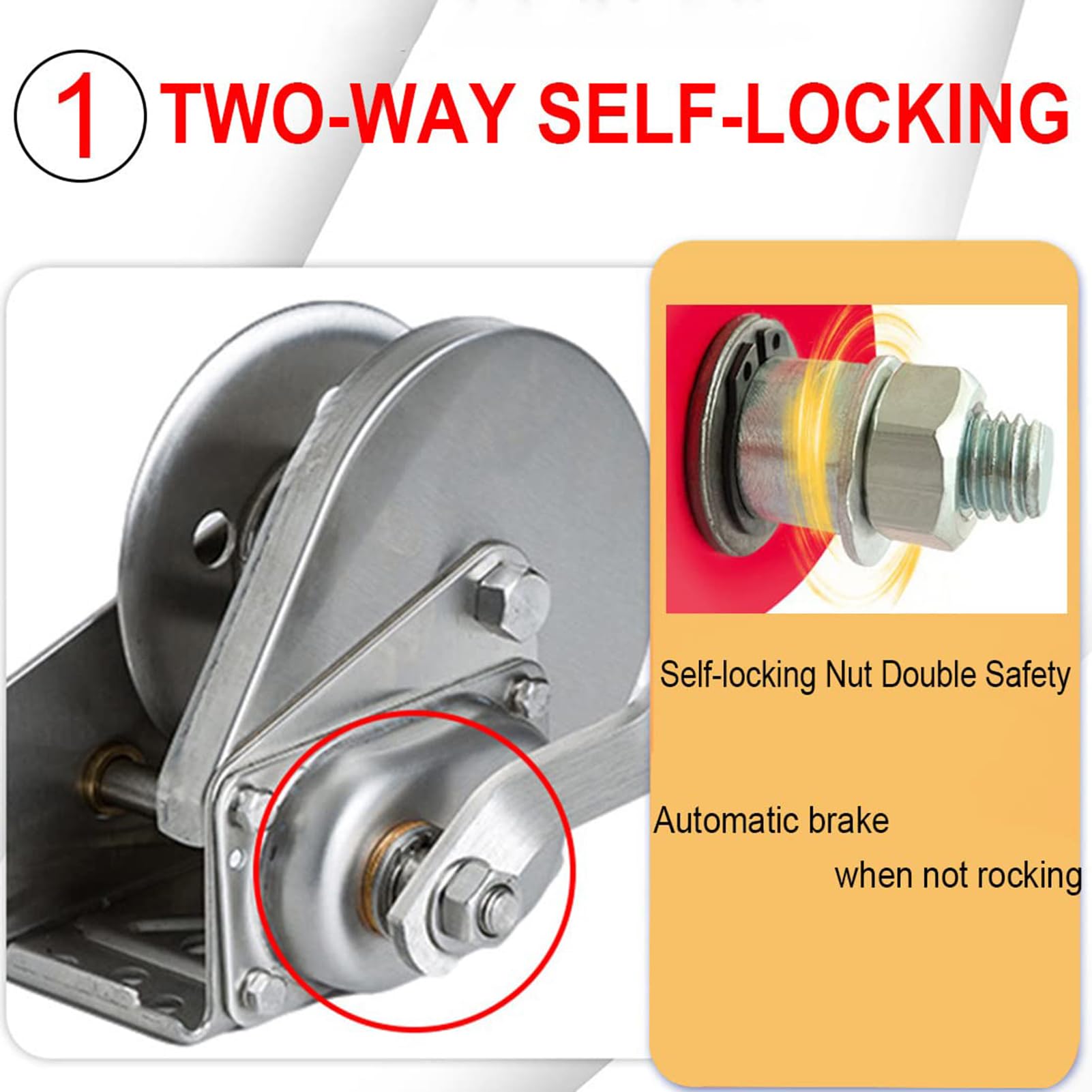 Argano a mano resistente, manovella autobloccante a due vie per rimorchio, ideale per rimorchi e camion, capacità di carico 544-1179,3 kg