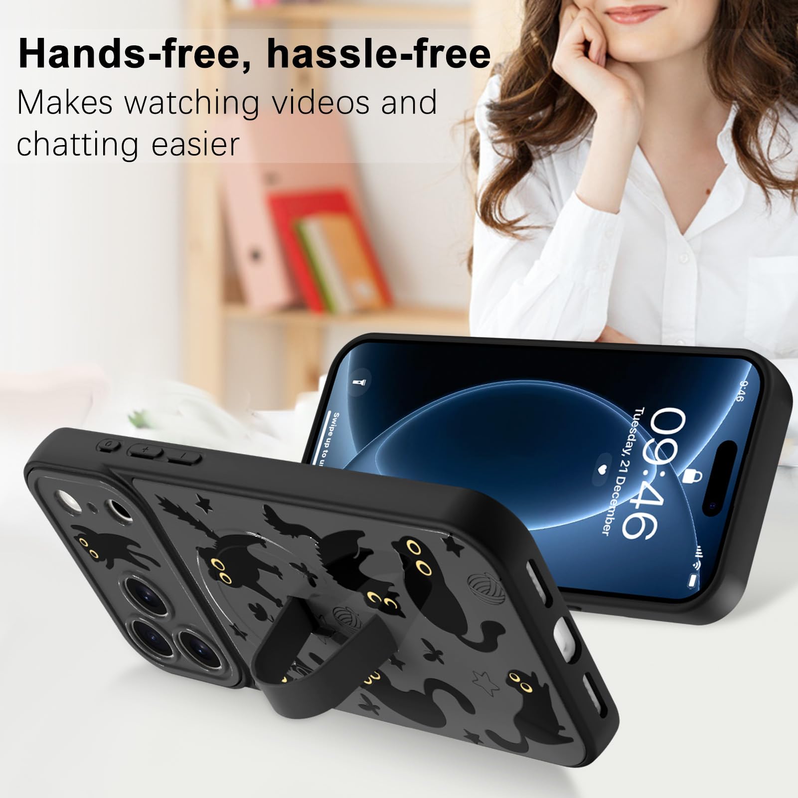 Fiyart Custodia magnetica per iPhone FA Pro Max con cinturino da dito a