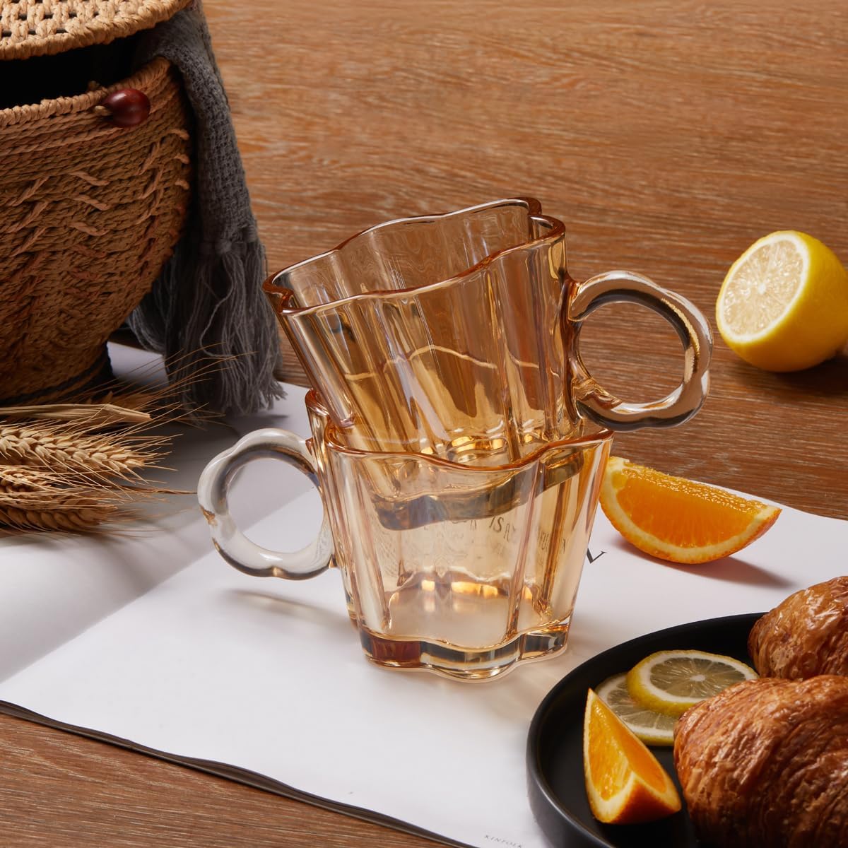 Vintage Glass Coffee Mugs Set of 4, 11oz Creative Flower Glass Coffee Cups with Spoons - Cute Tea Cups with Handle, Art Glassware, Unique Birthday Gifts - Image 6