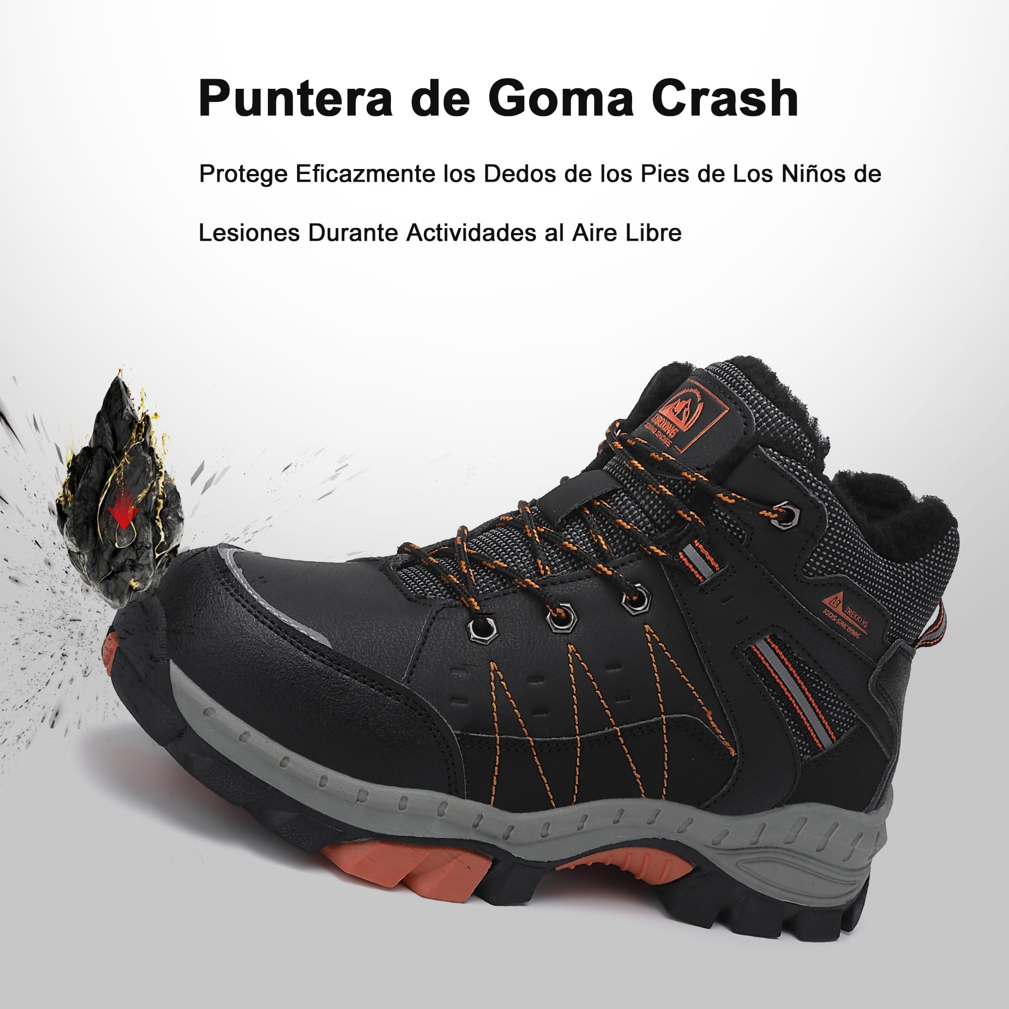 ASTERO Stivali Neve Bambino 31-38 con Ramponi Scarpe Trekking Ragazzi Ragazze Cotone Montagna Escursionismo Invernali Stivali Gomma Bambino